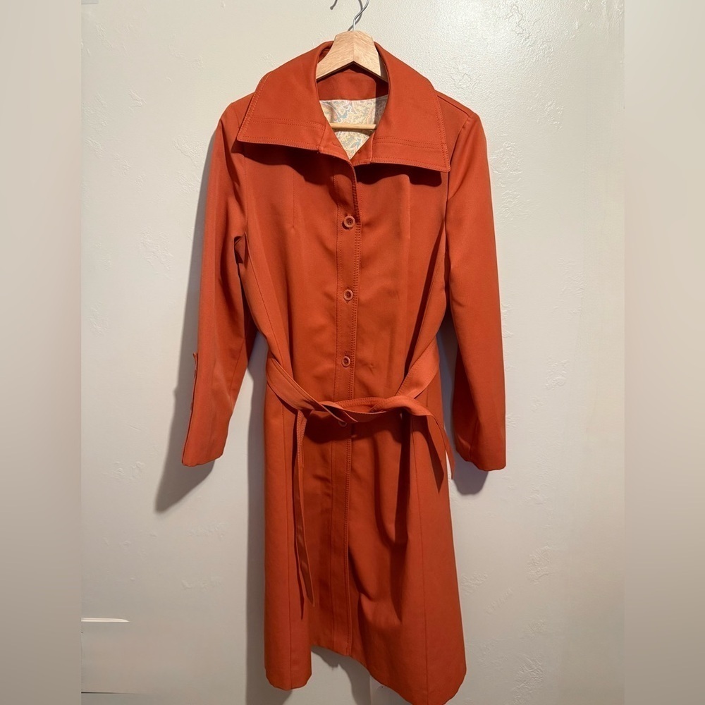 Stunning Vintage Forecaster of Boston Belted Trench Coat Burnt Orange Size 14 - Picture 3 of 16